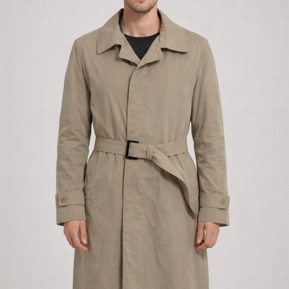 Cianni Cellini Vintage Beige‎ Trench Coat Belted Raincoat Mens 46S Quiet Luxury